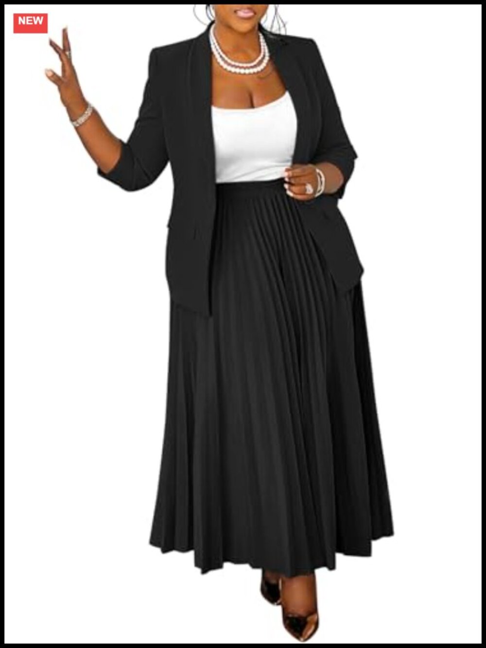 Plus Size 2pc Blazer & Pleated Maxi Skirt Set Business Casual Office Work